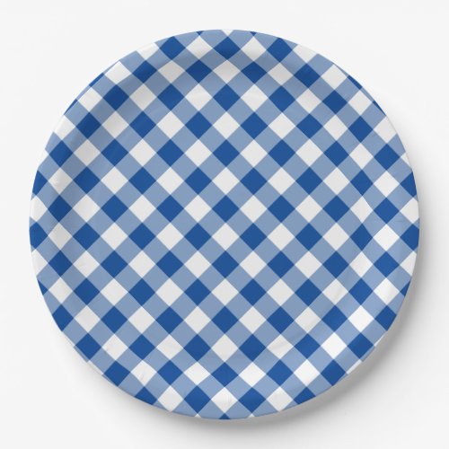 Deep Blue Gingham Country Wedding Paper Plates