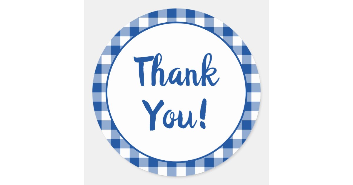 Deep Blue Gingham Thank You Classic Round Sticker Zazzle
