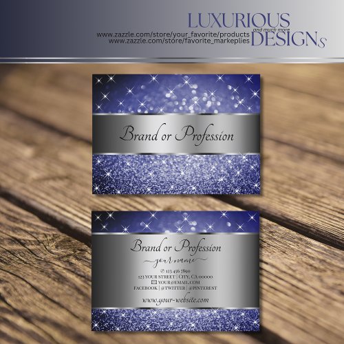 Deep Blue Glitter Luminous Stars Silver Decoration Business Card