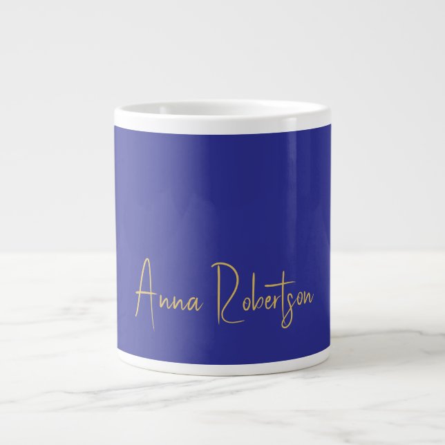 Deep Blue Gold Colors Professional Calligraphy Giant Coffee Mug (Front)