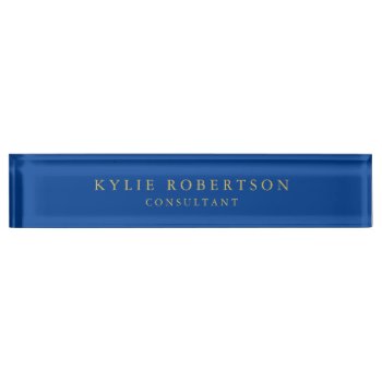 Deep Blue Gold Colors Professional Trendy Modern Desk Name Plate by hizli_art at Zazzle