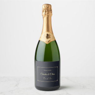 Deep Blue & Gold Personalized Wedding – Elegant  Sparkling Wine Label