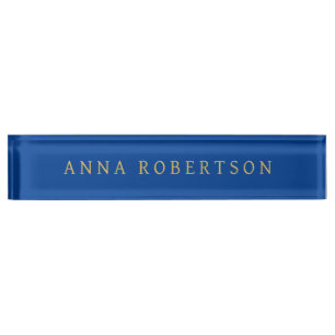 Deep Blue Gold Professional Trendy Minimalist Chic Desk Name Plate