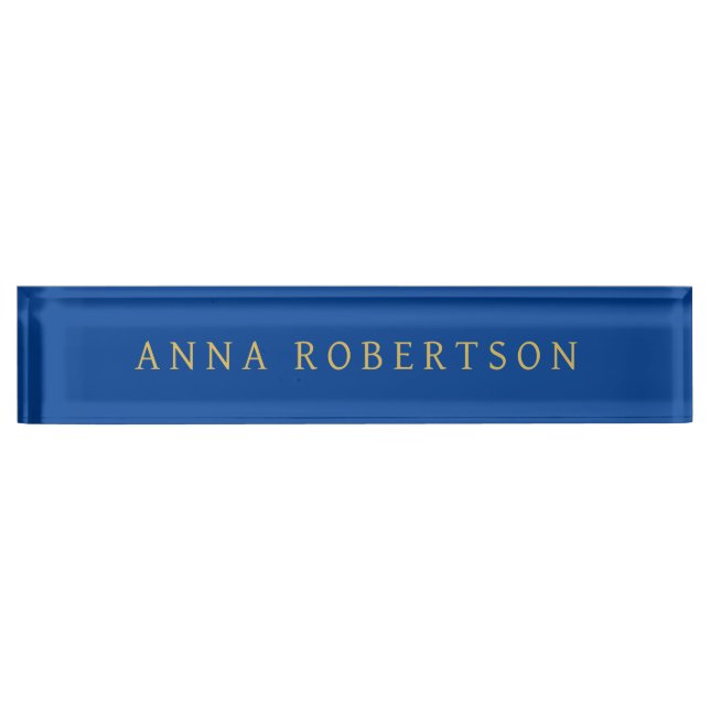 Deep Blue Gold Professional Trendy Minimalist Chic Desk Name Plate (Front)