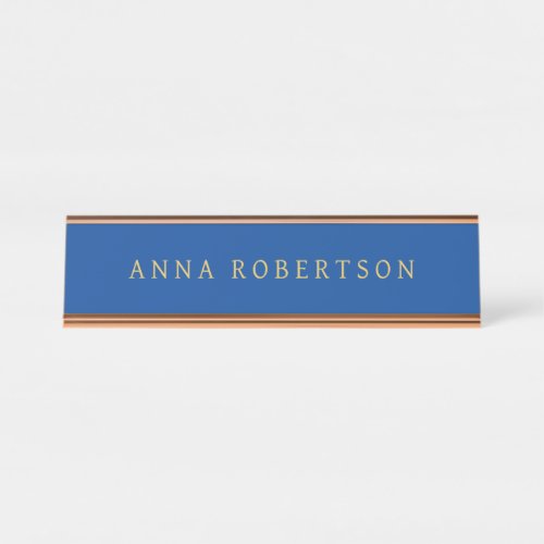 Deep Blue Gold Professional Trendy Minimalist Chic Desk Name Plate
