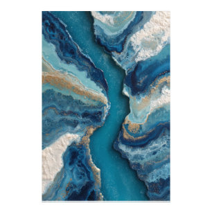Deep Blue Gold Vein Ocean Abstract Photo Print