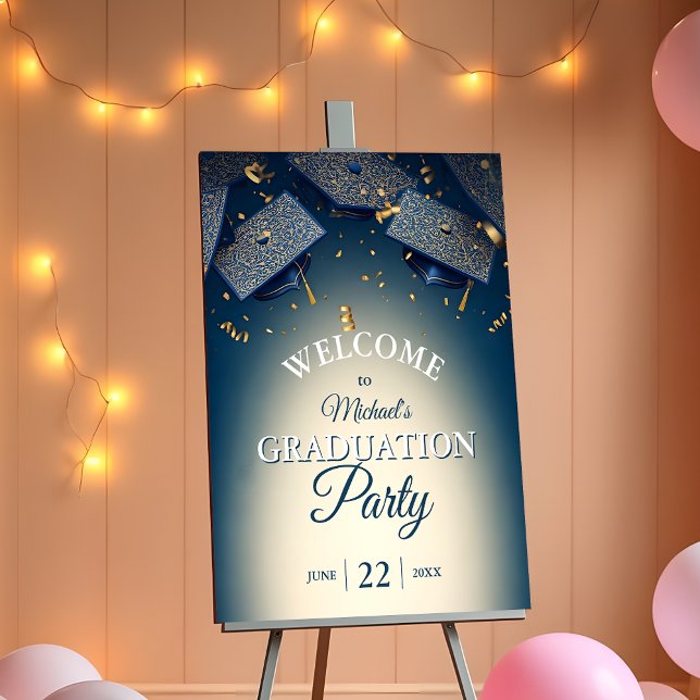 Deep Blue Graduation Caps with Gold Confetti Foam Board (Creator Uploaded)