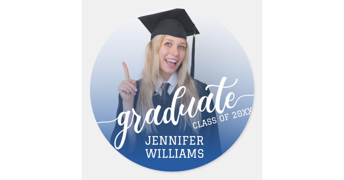 Deep Blue | Graduation Photo Grad Graduate Party Classic Round Sticker ...