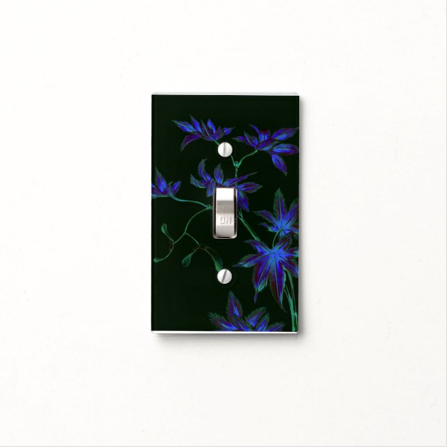 Deep Blue & Green Japanese Floral Light Switch Cover (In Situ)