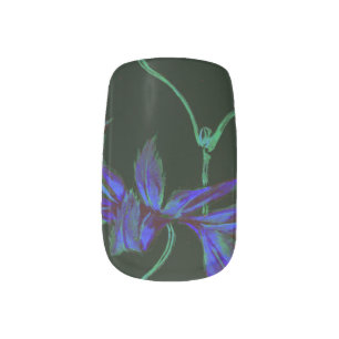 Deep Blue & Green Japanese Floral Nail Art