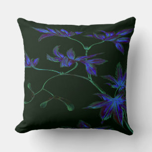 Deep Blue & Green Japanese Floral Pillow