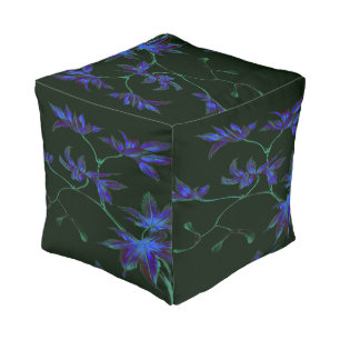 Deep Blue & Green Japanese Floral Pouf