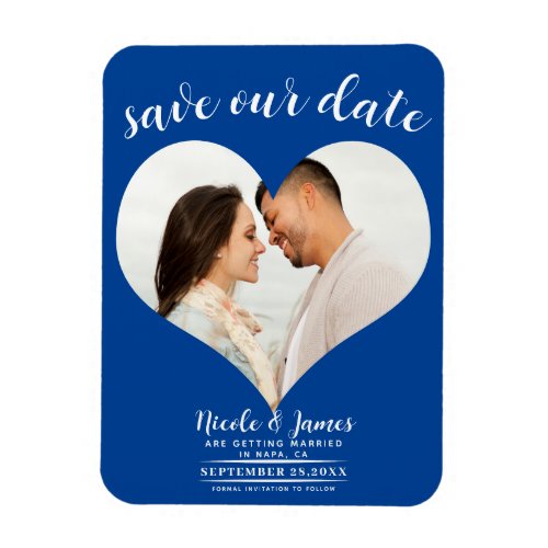 Deep Blue Heart Photo Wedding Save the Date Magnet
