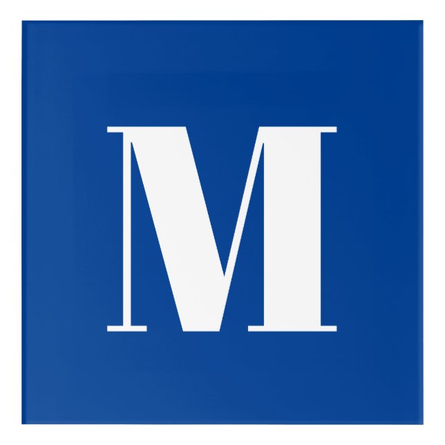 Deep Blue Initial Letter Monogram Modern Stylish Acrylic Print (Front)