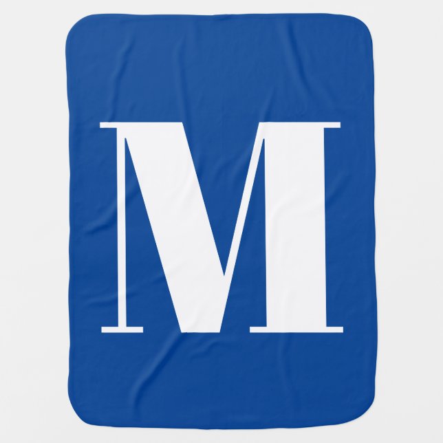 Deep Blue Initial Letter Monogram Modern Stylish Baby Blanket (Front)