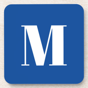 Deep Blue Initial Letter Monogram Modern Stylish Beverage Coaster