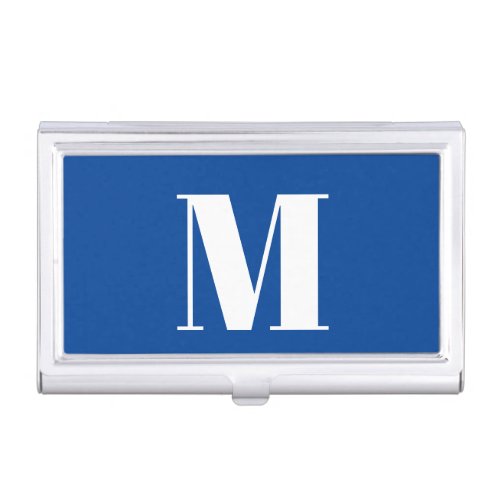 Deep Blue Initial Letter Monogram Modern Stylish Business Card Case