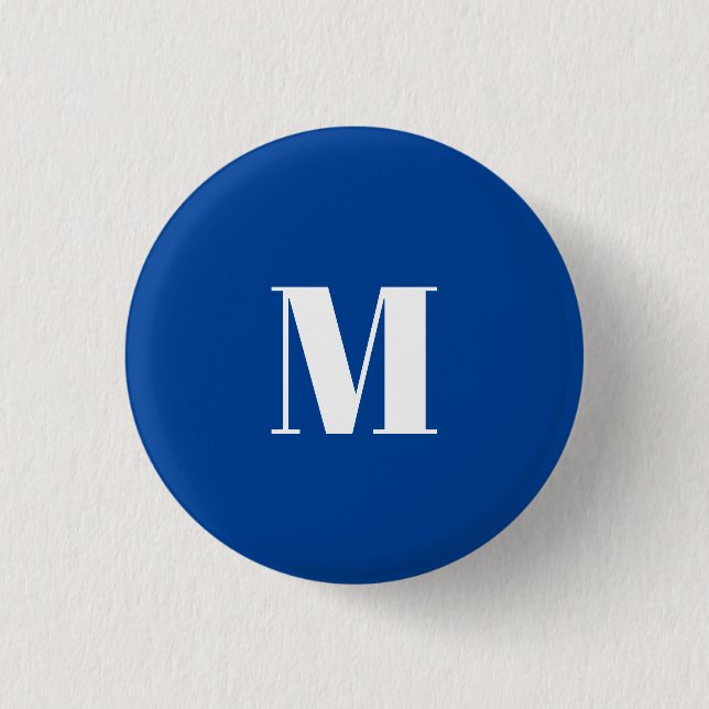 Deep Blue Initial Letter Monogram Modern Stylish Button (Front)