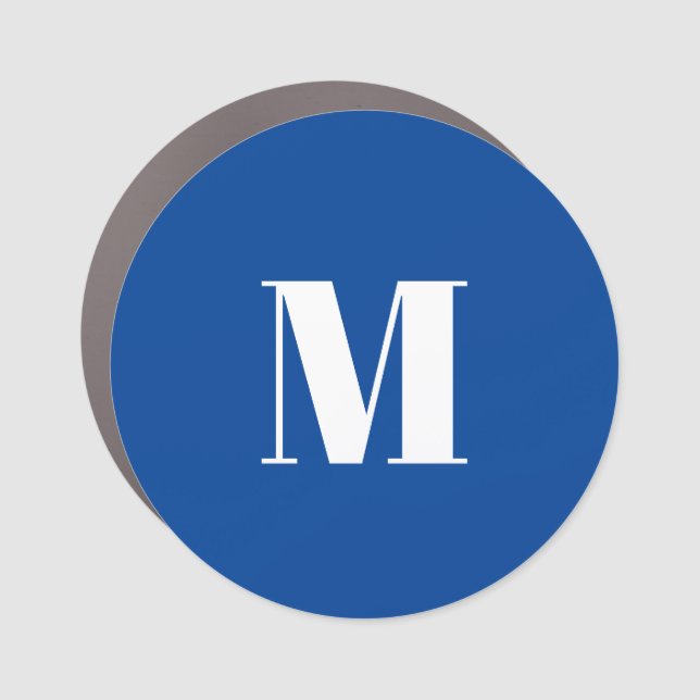 Deep Blue Initial Letter Monogram Modern Stylish Car Magnet (Front)