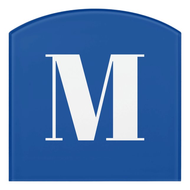 Deep Blue Initial Letter Monogram Modern Stylish Door Sign (Contour Front)