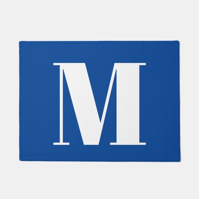 Deep Blue Initial Letter Monogram Modern Stylish Doormat (Front)
