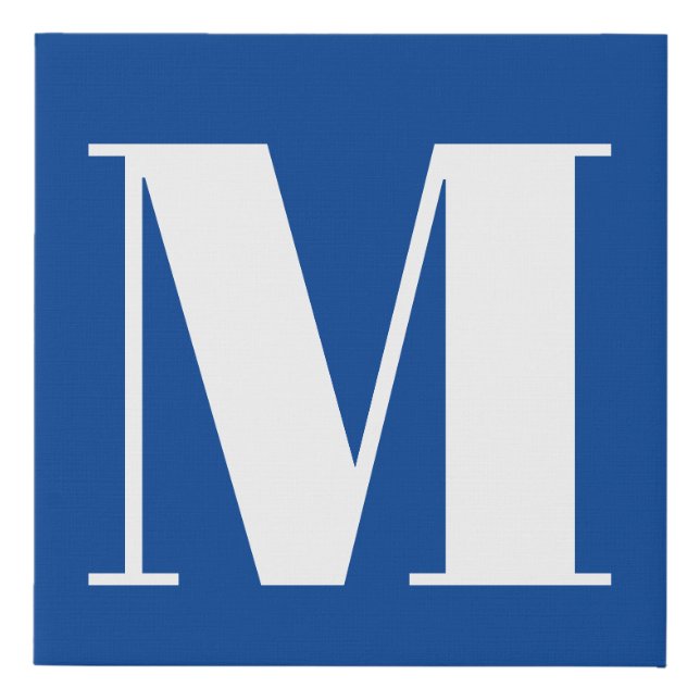 Deep Blue Initial Letter Monogram Modern Stylish Faux Canvas Print (Front)