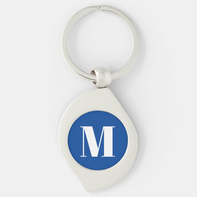 Deep Blue Initial Letter Monogram Modern Stylish Keychain (Front)