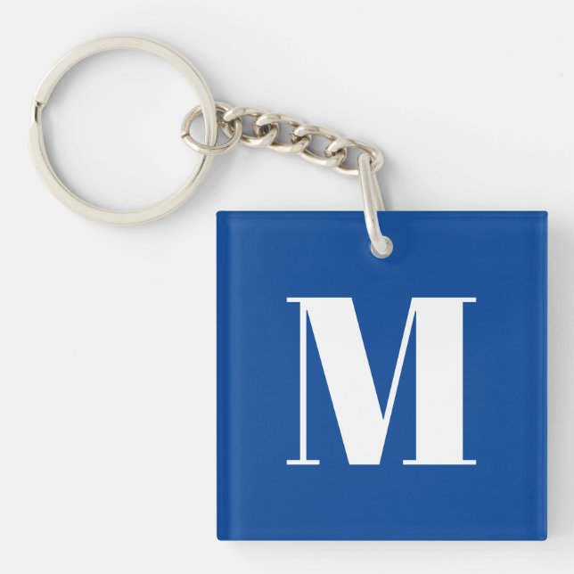 Deep Blue Initial Letter Monogram Modern Stylish Keychain (Front)