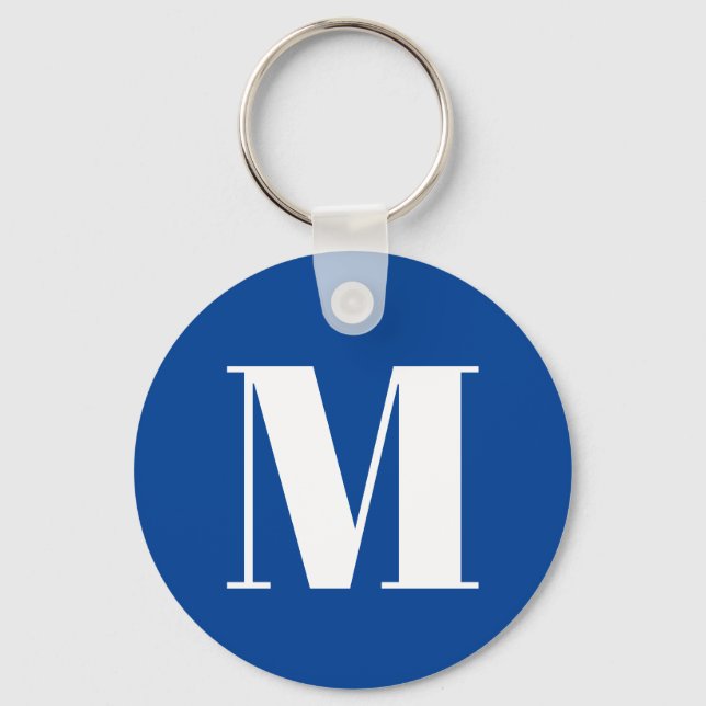 Deep Blue Initial Letter Monogram Modern Stylish Keychain (Front)