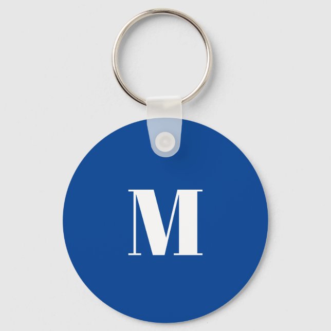 Deep Blue Initial Letter Monogram Modern Stylish Keychain (Front)