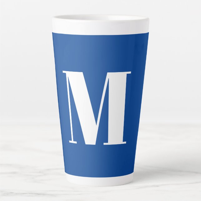 Deep Blue Initial Letter Monogram Modern Stylish Latte Mug (Front)