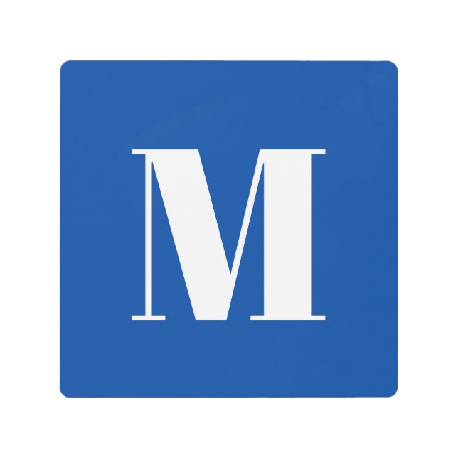 Deep Blue Initial Letter Monogram Modern Stylish Metal Print (Front)