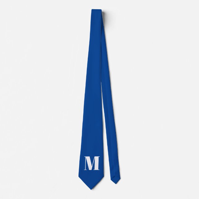 Deep Blue Initial Letter Monogram Modern Stylish Neck Tie (Front)