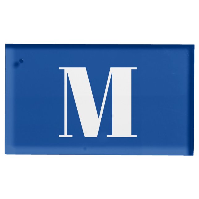 Deep Blue Initial Letter Monogram Modern Stylish Place Card Holder (Front)