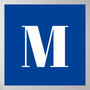 Deep Blue Initial Letter Monogram Modern Stylish Poster