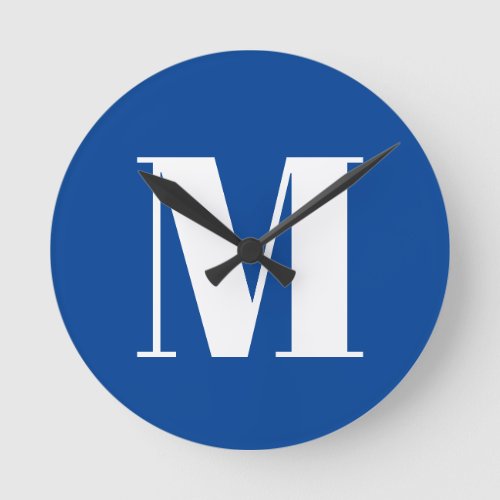 Deep Blue Initial Letter Monogram Modern Stylish Round Clock