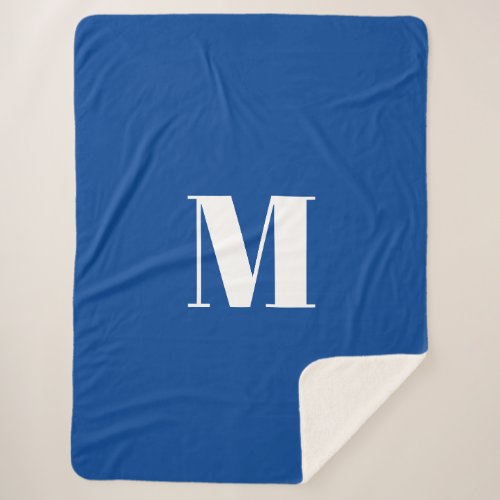 Deep Blue Initial Letter Monogram Modern Stylish Sherpa Blanket