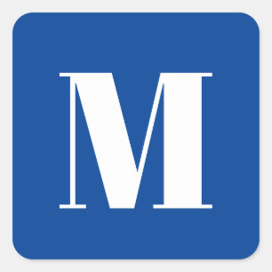 Deep Blue Initial Letter Monogram Modern Stylish Square Sticker
