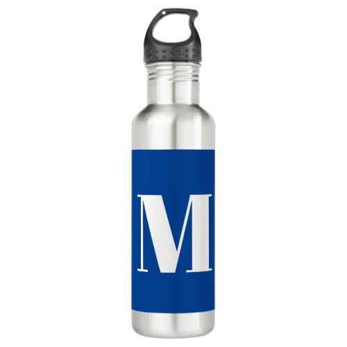 Deep Blue Initial Letter Monogram Modern Stylish Stainless Steel Water Bottle