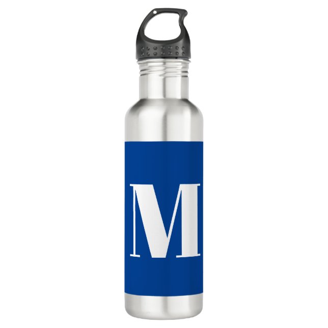 Deep Blue Initial Letter Monogram Modern Stylish Stainless Steel Water Bottle (Front)