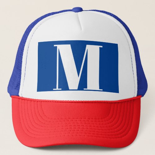 Deep Blue Initial Letter Monogram Modern Stylish Trucker Hat