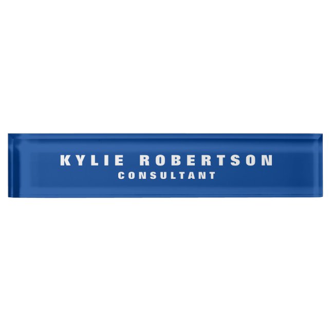 Deep Blue Legible Professional Trendy Modern Desk Name Plate (Front)