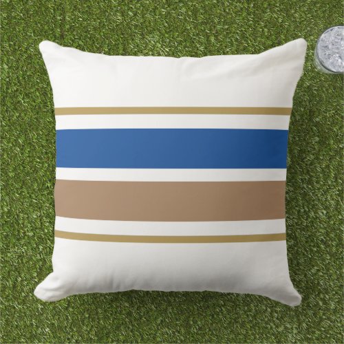 Deep Blue Light Brown Racing Stripes On White Outdoor Pillow