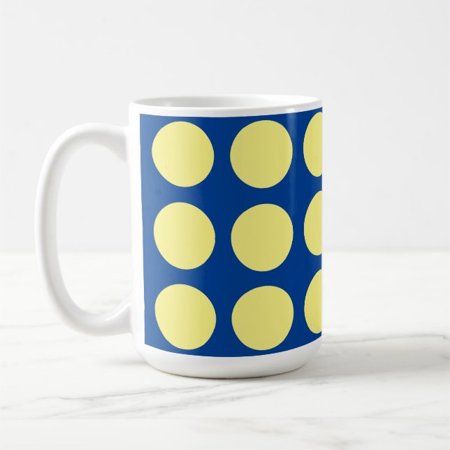 Deep Blue Light Yellow Polka Dots Trendy  Coffee Mug (Left)
