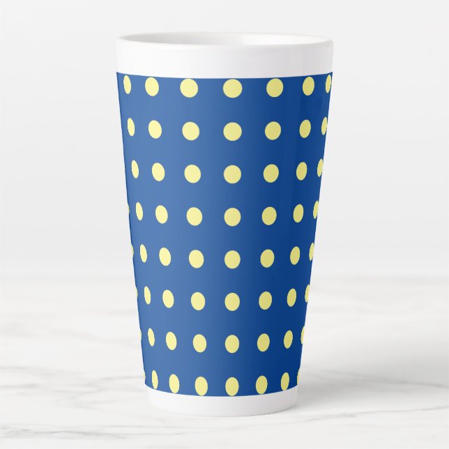 Deep Blue Light Yellow Polka Dots Trendy  Latte Mug (Front)