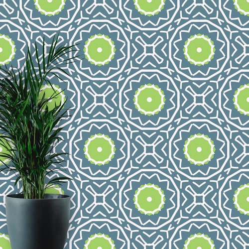 Deep Blue Lime Green White Lattice Moroccan Style