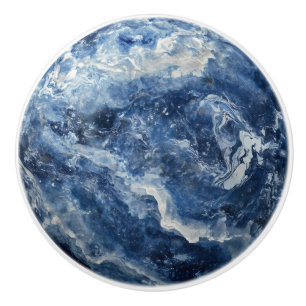 Deep Blue Marble Pattern Ceramic Knob