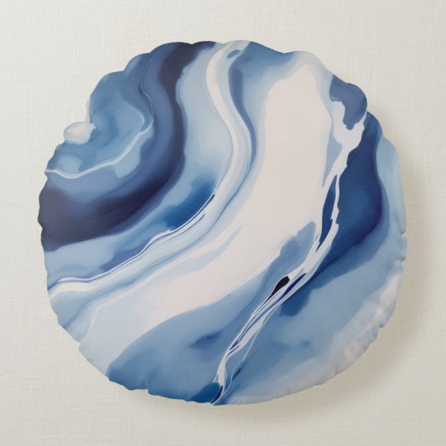 Deep Blue Marble Round Pillow (Front)