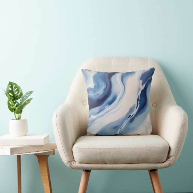 Deep Blue Marble Throw Pillow (Chair)