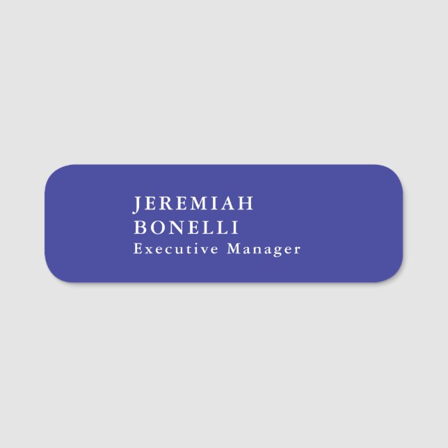 Deep blue minimalist modern plain name tag (Front)